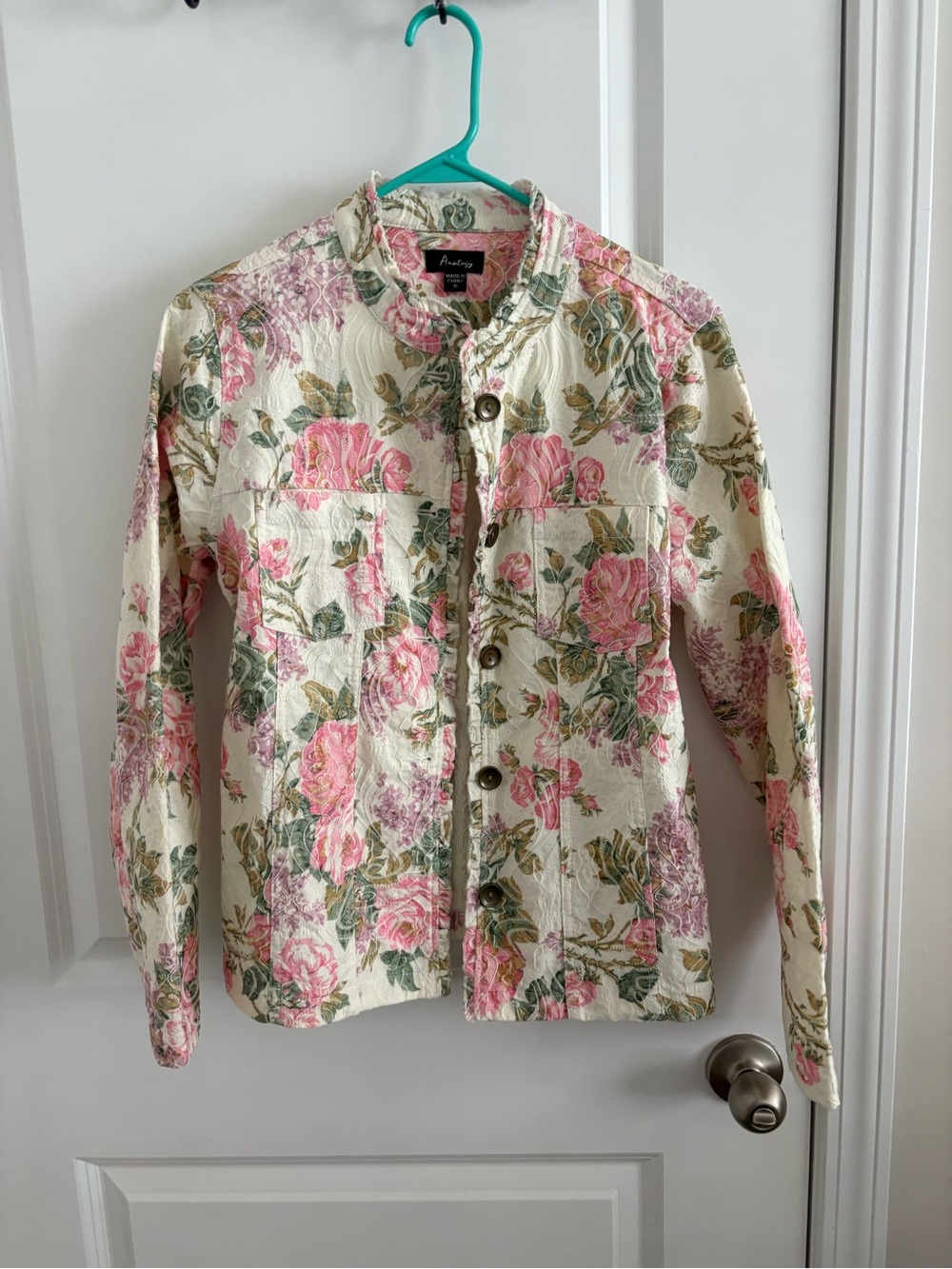 Analog Floral Button-Down Jacket in Cream and Pink